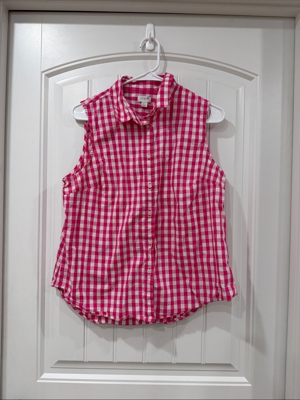 J. Crew Pink and White Sleeveless Gingham Button-Front Top
